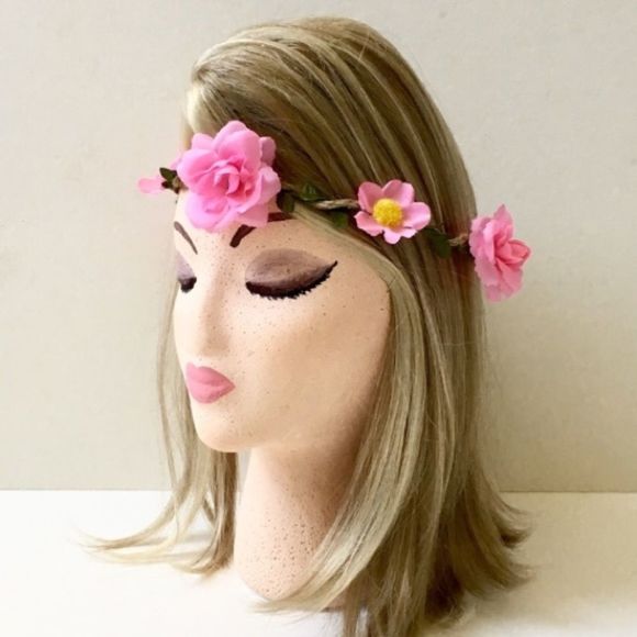 Floral Crown, Twine & Silk Floral on Twisted Wire - Picture 1 of 4